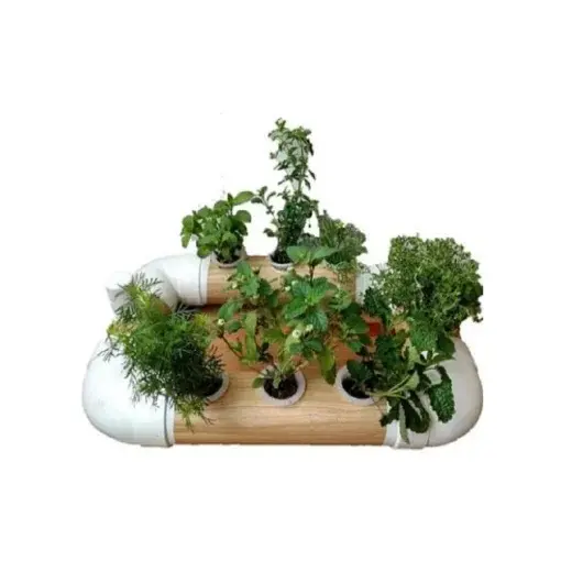 [KITWNUTRM7] Mini Garden Wood Style Ultra-Compact Hydroponic Kit para cultivo interno, 7 plantas com nutrientes e sementes de plantas