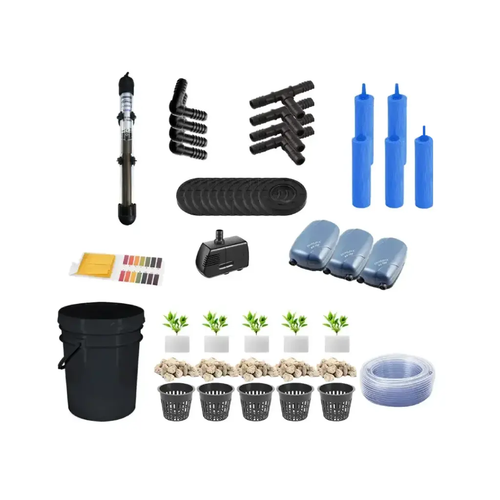 Grow Pot RDWC 16L Kit Sistema hidropônico de 6 baldes com bombas de ar, vasos de rede e reservatório de água